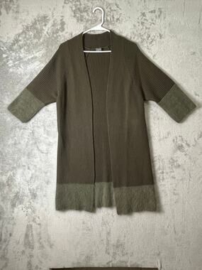 Lorena Antoniazzi Ribbed Knit Open Front Cardigan Olive Green Small Lagenlook